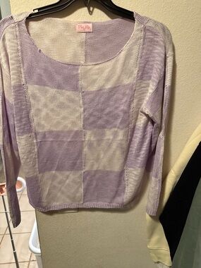 Pink Lily Lavender & Cream Checkerboard Crewneck Sweater